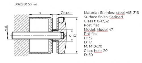 Klämfäste fixpoint med distans 30mm och 50mm Aisi 316