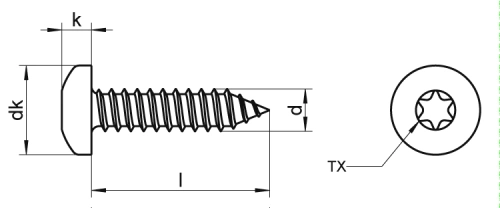 Plåtskruv, ostskalle torx A4, DIN 9477