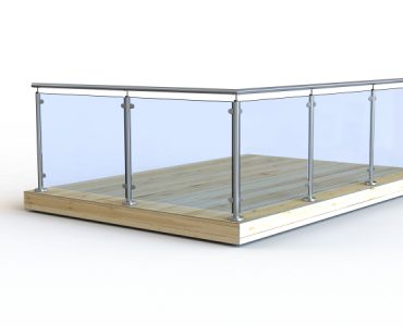 Glasräcke med rostfria stolpar Höjd från golv 1100mm